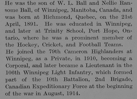 Ball A R Lt 10th Canadian Infantry Obit Part 2 The Bond Of Sacrifice Vol 2
