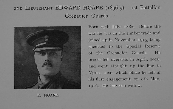 Hoare E 2nd Lt 1st Grenadier Guards Obit Dulwich College Roll Of Honour