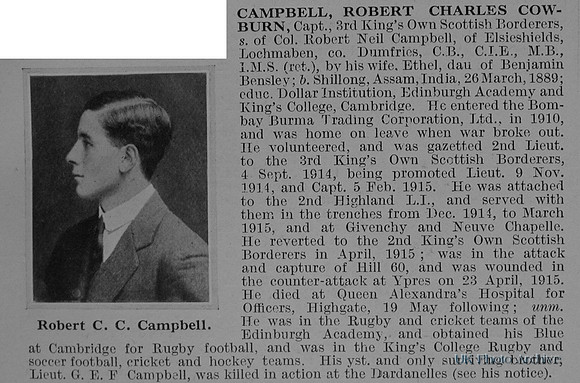 Campbell R C C Captain 3rd Attd 1st Kings Own Scottish Borderers Obituary De Ruvignys Roll Of Honour Vol 1