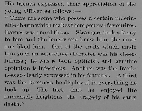 Barnes E 2nd Lt 1st Lincolnshire Regiment Obit Part 3 The Bond Of Sacrfice Vol 1