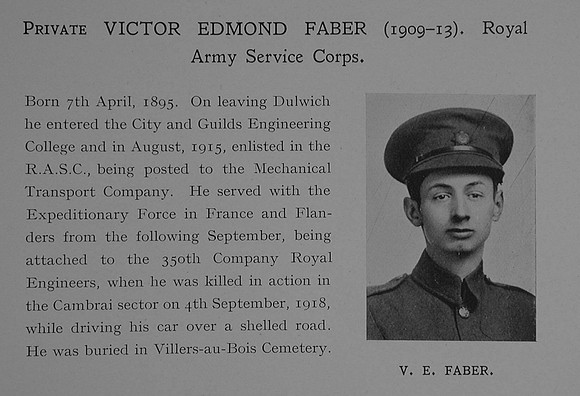Faber V E Pte M2118983 Army Service Corps Obit Dulwich College Roll Of Honour