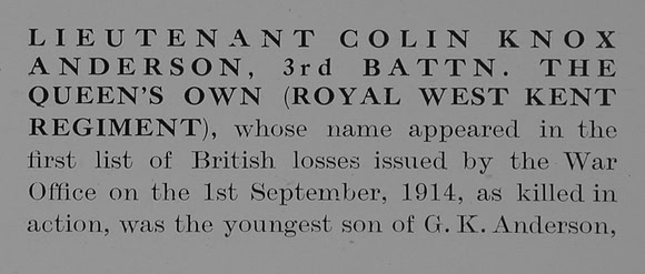 Anderson C K Lt Royal West Kent Regiment Obit Part 1 The Bond Of Sacrifice Vol 1