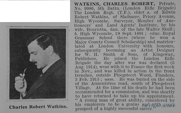 Watkins C R Pte 5th London Regt Obit De Ruvignys Roll Of Honour Vol 1