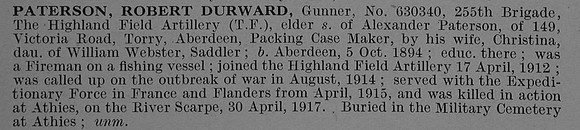 Paterson R D Gnr 630340 Royal Field Artillery Obit De Ruvignys Roll Of Honour Vol 4