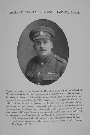 Harvey T R Sergt MSM 51286 Royal Army Medical Corps Northern Assurance Co War Record