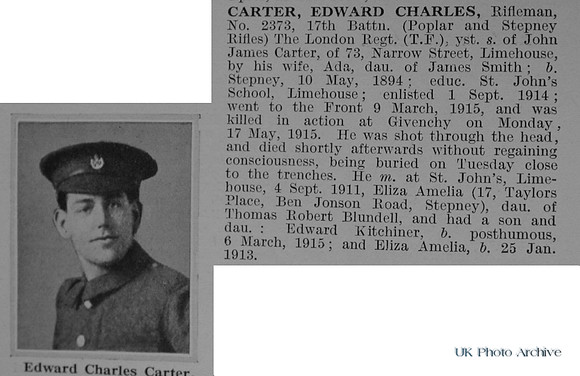 Carter E C Rfn 2373 17th London Regiment Obituary De Ruvignys Roll Of Honour Vol 1