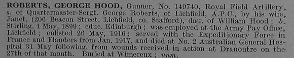 Roberts G H Gnr 149740 Royal Field Artillery Obit De Ruvignys Roll Of Honour Vol 4