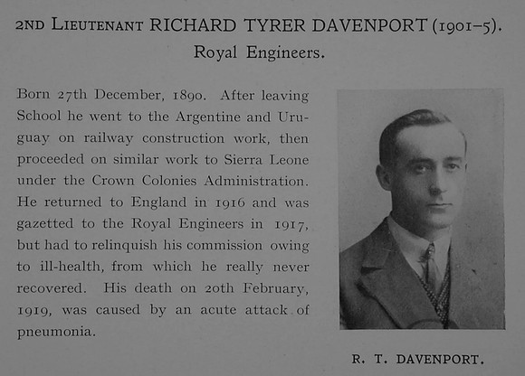 Davenport R T 2nd Lt Royal Engineers Obit Dulwich College Roll Of Honour