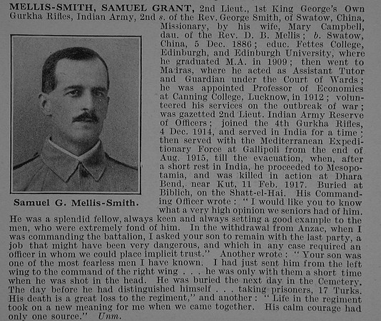 Mellis-Smith S G 2nd Lt Indian Army Obit De Ruvignys Roll Of Honour Vol 4