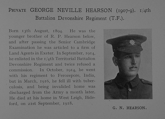 Hearson G N Pte 2440 4th Devonshire Regiment Obit Dulwich College Roll Of Honour