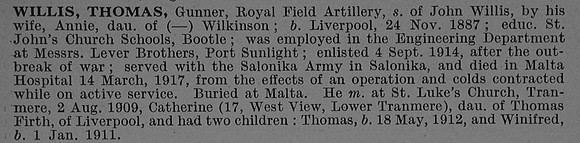Willis T Gnr 5702 Royal Field Artillery Obit De Ruvignys Roll Of Honour Vol 4