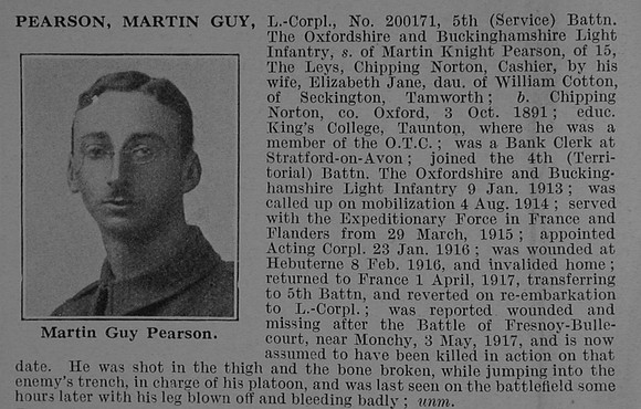 Pearson M G L/Cpl 200171 5th Oxford & Bucks Light Infantry Obit De Ruvignys Roll Of Honour Vol 4