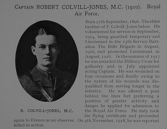 Colvill-Jones R Captain MC RAF Obit Dulwich College Roll Of Honour