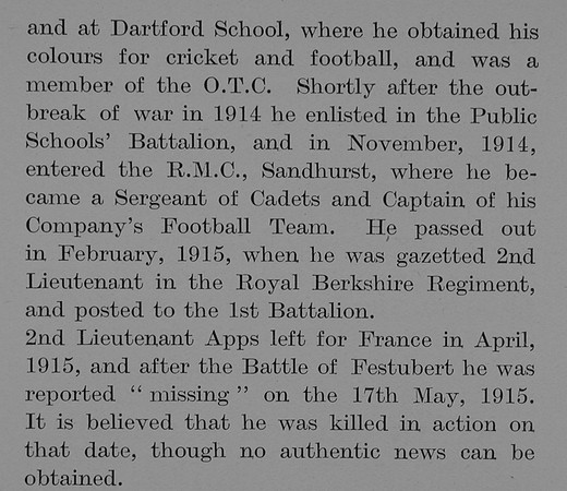 Apps R D 2nd Lt 1st Royal Berkshire Regiment Obit Part 2 The Bond Of Sacrifice Vol 2