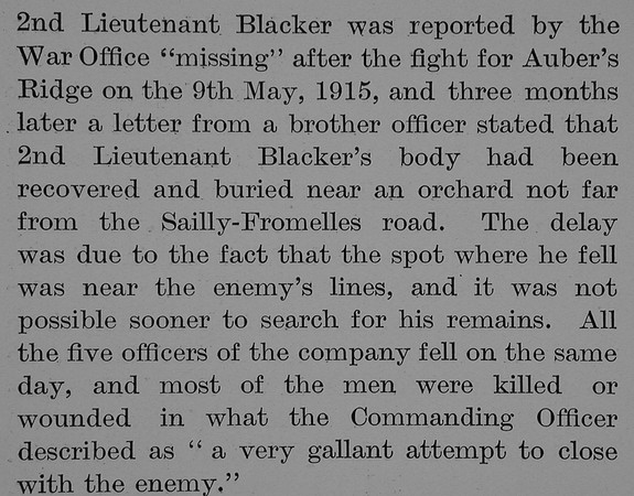 Blacker G F 2nd Lt 2nd Northamptonshire Regiment Obit Part 3 Bond Of Sacrifice Vol 2
