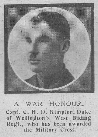 Kimpton C H D Captain MC West Riding Regiment The Graphic 9th Oct 1918