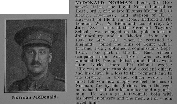 McDonald N Lt 3rd Loyal North Lancs Regiment Obit De Ruvignys Roll Of Honour Vol 3
