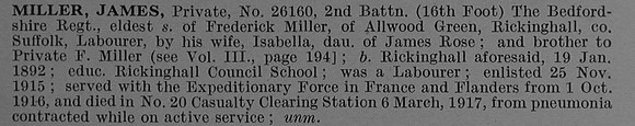 Miller J Pte 26160 2nd Bedfordshire Regiment Obit De Ruvignys Roll Of Honour Vol 4