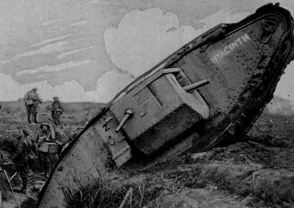 A Tank With The Name Hyacinth Seen Temporarily Trapped In The Second Trench Sstem Of The Hindenberg  Line