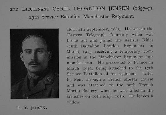 Jensen C T 2nd Lt 25th Manchester Regiment Obit Dulwich College Roll Of Honour
