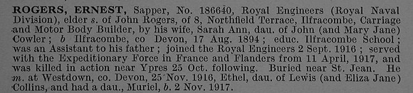 Rogers E Sapper 186640 Royal Engineers Obit De Ruvignys Roll Of Honour Vol 4