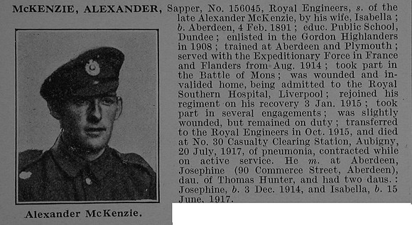 McKenzie A Sapper 156045 Royal Engineers Obit De Ruvignys Roll Of Honour Vol 4