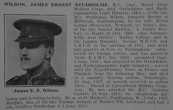 Wilson J E S Captain MC Royal Army Medical Corps Obit De Ruvignys Roll Of Honour Vol 3