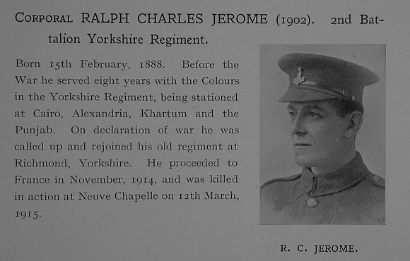 Jerome R C Cpl 8502 2nd Yorkshire Regiment Obit Dulwich College Roll Of Honour
