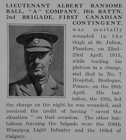 Ball A R Lt 10th Canadian Infantry Obit Part 1 The Bond Of Sacrifice Vol 2
