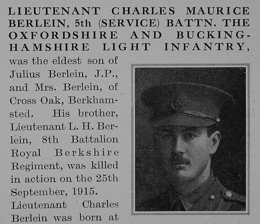 Berlein C M Lt 5th Oxford Bucks Light Infantry Obit Part 1 The Bond OfSacrifice Vol 2