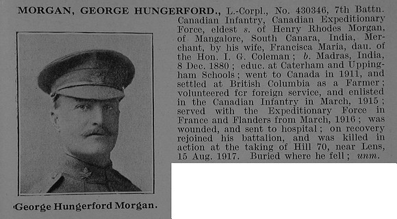 Morgan G H LCpl 430346 7th Canadian Infantry (British Columbia Regiment) Obit De Ruvignys Roll Of Honour Vol 5