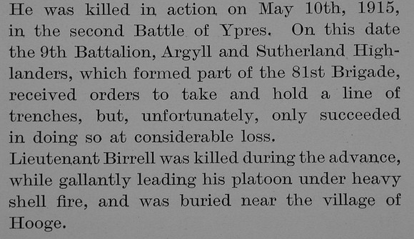 Birrell G H G 2nd Lt 9th Argyll Sutherland Highlanders Obit Part 3 Bond Of Sacrifice Vol 2