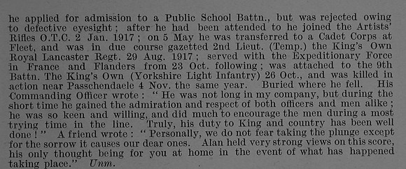 Niven A S 2nd Lt King's Own (Royal Lancaster Regiment) Attd 9th King's Own Yorkshire Light Infantry Obit Part 2 De Ruvignys Roll Of Honour Vol 4