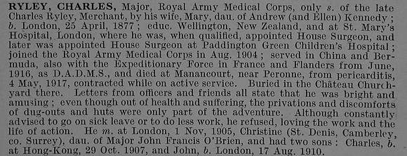 Ryley C Major Royal Army Medical Corps Obit De Ruvignys Roll Of Honour Vol 4