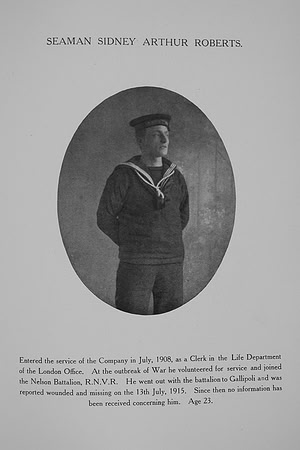 Roberts S A Seaman Z-20 Nelson Btn RN Div RNVR Northern Assurance Co War Record