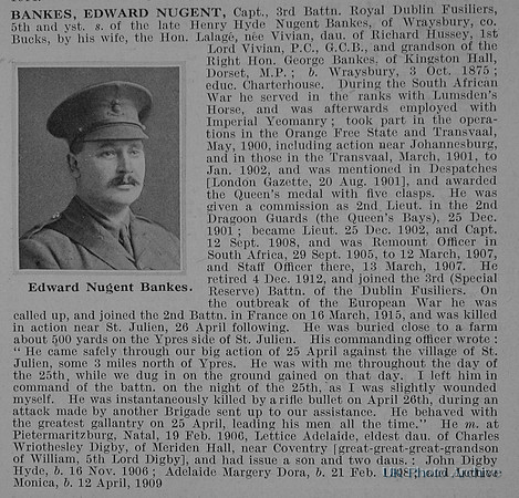 Bankes E N Captain 3rd Royal Dublin Fusiliers Obit