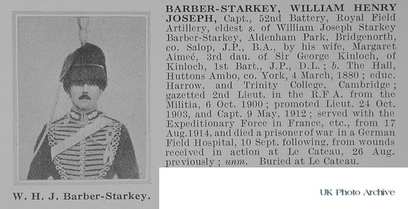 Barber-Starkey W H J Captain Royal Field Artillery Obit