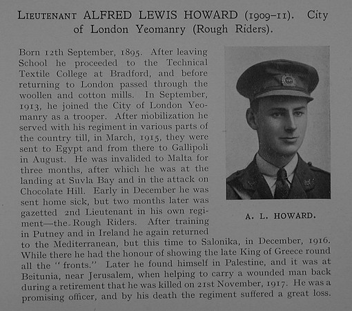 Howard A L Lt City of London Yeomanry (Rough Riders) Obit Dulwich College Roll Of Honour