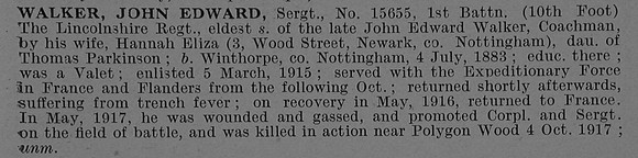 Walker J E Sergt 15655 1st Lincolnshire Regiment Obit De Ruvignys Roll Of Honour Vol 4