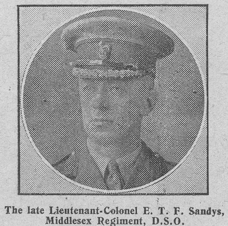 Sandys E T F Lt Col DSO 2nd Middlesex Regiment The Graphic 23rd Sep 1916