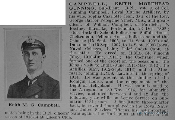 Campbell K M G Sub Lt H.M. SM. C31 Royal Navy Obituary De Ruvignys Roll Of Honour Vol 1