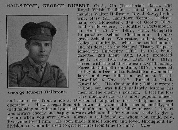 Hailstone G R Captain 7th Royal Welsh Fusiliers Obit De Ruvignys Roll Of Honour Vol 5