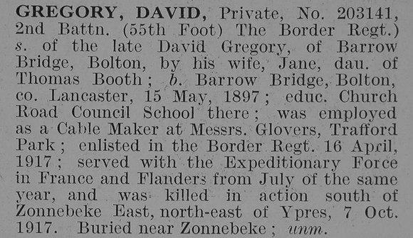 Gregory D Pte 2nd Border Regiment Obit De Ruvignys Roll Of Honour Vol 3