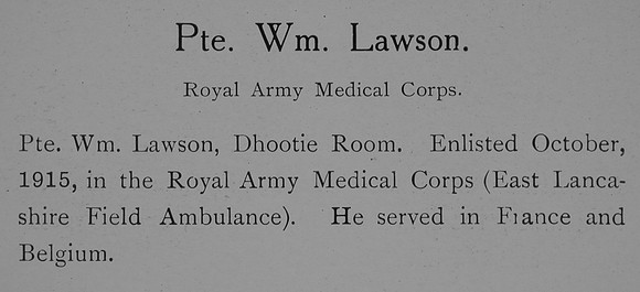Lawson W Pte Royal Army Medical Corps Record William Graham Company