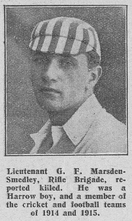 Marsden-Smedley G F 2nd Lt 3rd Rifle Brigade The Graphic 31st Aug 1916