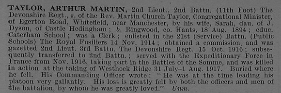 Taylor A M 2nd Lt 2nd Devonshire Regiment Obit De Ruvignys Roll Of Honour Vol 4