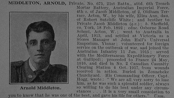 Middleton A Pte 675 21st Australian Infantry Obit De Ruvignys Roll Of Honour Vol 4