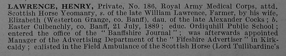 Lawrence H Pte 186 Royal Army Medical Corps Attd Scottish Horse Obit Part 1 De Ruvignys Roll Of Honour Vol 4