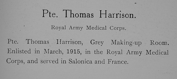 Harrison T Pte Royal Army Medical Corps Record William Graham Company