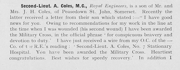 Coles A 2nd Lt MC Royal Engineers Part 1